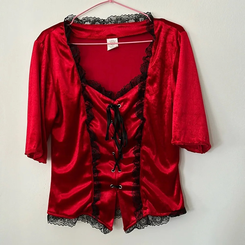 🔥🔥Burlesque Costume  red velour top shirt